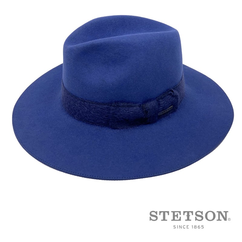 Chapeau stetson bleu feutre de poils pour femme hiver