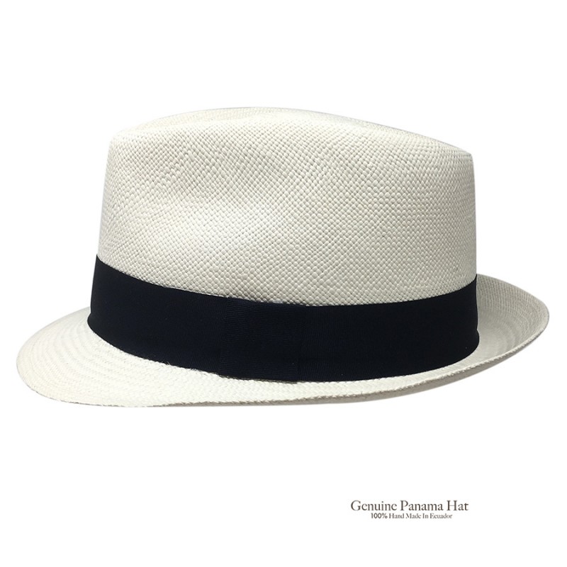 Traditionnel style classique brimmed véritable panama hat paille bande noire tissés à la main 