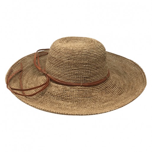 Grande Capeline à larges bords pliable en raphia crochet