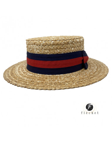 Canotier paille Fléchet F422 rouge et bleu profile