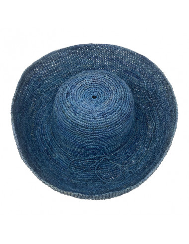 E107 Chapeau Femme raphia crochez Rabarany bleu haut