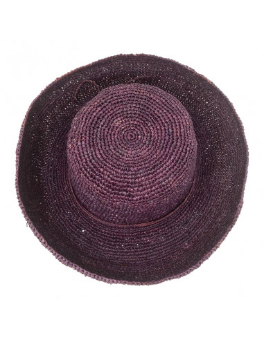 E107 Chapeau Femme raphia crochez Rabarany Bordeau haut