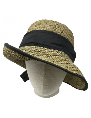 Chapeau cloche raphia crochet foulard Rabarany thé porté