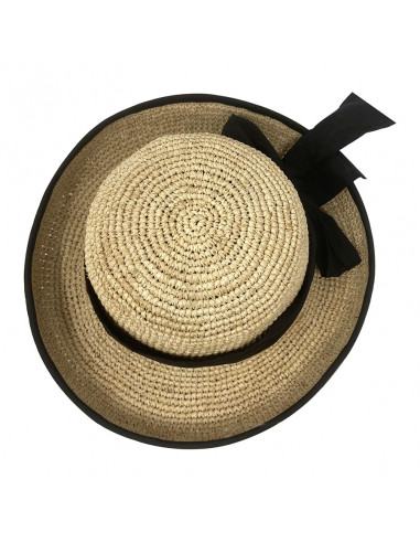 Chapeau cloche raphia crochet foulard Rabarany naturel haut