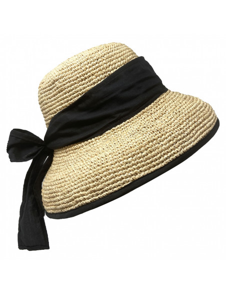 Chapeau cloche raphia crochet foulard Rabarany naturel pro 2