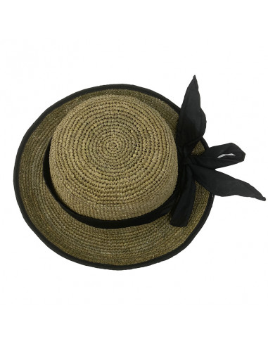 Chapeau cloche raphia crochet foulard Rabarany thé haut