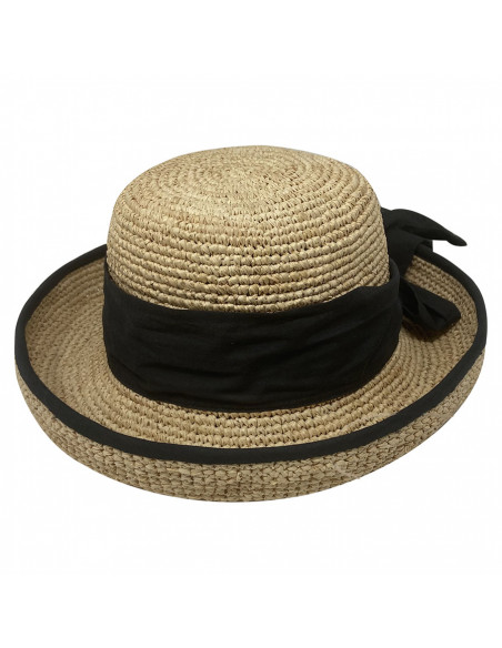 Chapeau cloche raphia crochet foulard Rabarany naturel pro