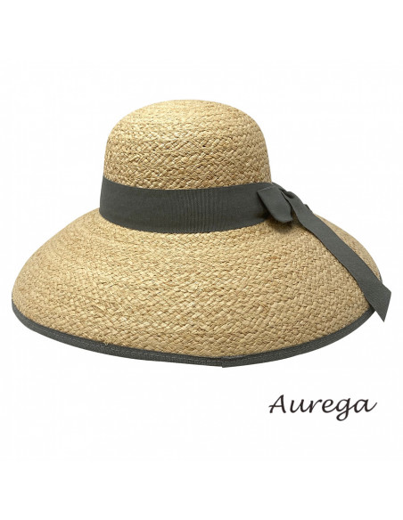 Grande capeline été raphia tresse gris dos