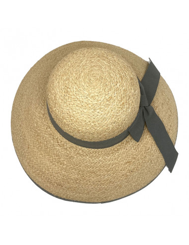 Grande capeline été raphia tresse gris haut