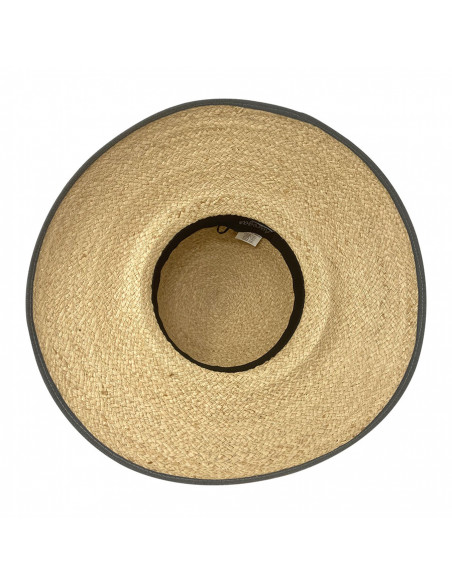 Grande capeline été raphia tresse gris intérieur