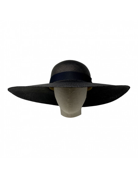 Grande Capeline Panama Margaux noir face porté