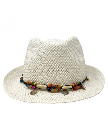 G105 Chapeau Trilby femme été Auréga blanc face