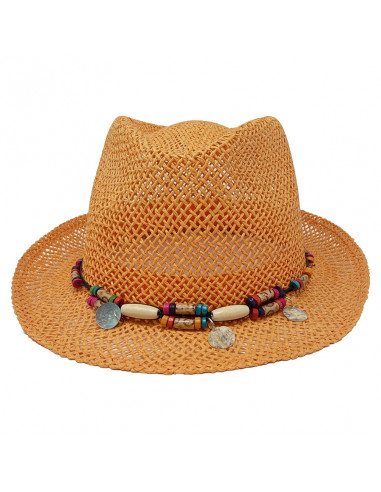 G105 Chapeau Trilby femme été Auréga orange face