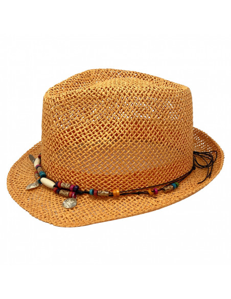 G105 Chapeau Trilby femme été Auréga orange profile