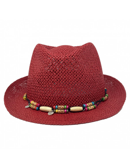 G105 Chapeau Trilby femme été Auréga rouge face G105 Chapeau Trilby femme été Auréga rouge face
