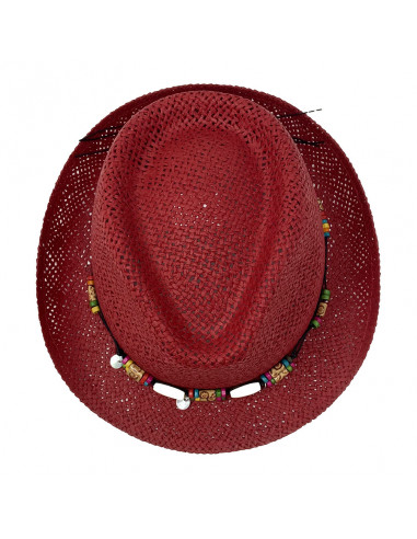 G105 Chapeau Trilby femme été Auréga rouge haut