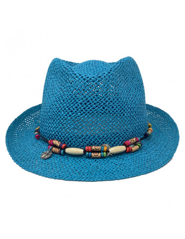 G105 Chapeau Trilby femme été Auréga turquoise face