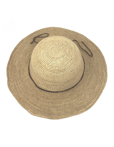I004 Chapeau raphia crochet femme naturel Chapeau Victor porté