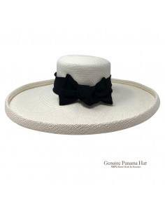 Chapeau femme paille panama large bord H004 blanc dos