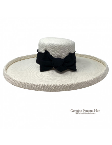 Chapeau femme paille panama large bord H004 blanc dos