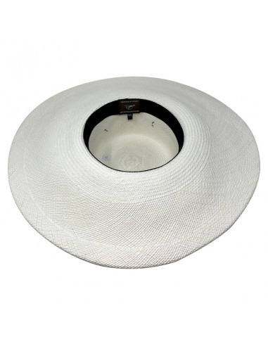 Chapeau femme paille panama large bord H004 blanc intérieur