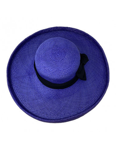 Chapeau femme paille panama large bord H004 bleu haut