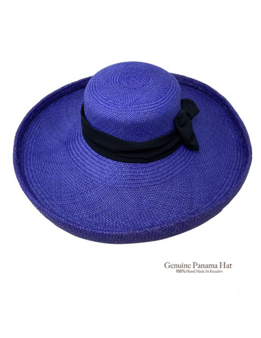 Chapeau femme paille panama large bord H004 bleu profile