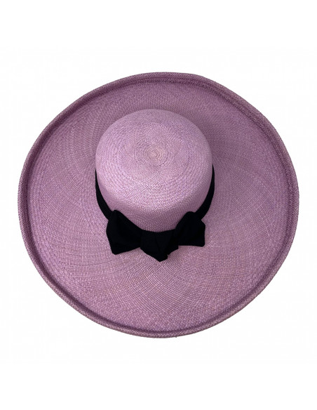Chapeau femme paille panama large bord H004 Lila haut