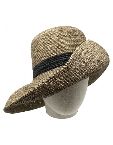 Capeline paille naturelle Raphia crochet thé E105 rabaranny portée