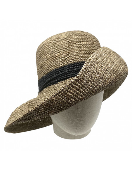 Capeline paille naturelle Raphia crochet thé E105 rabaranny portée