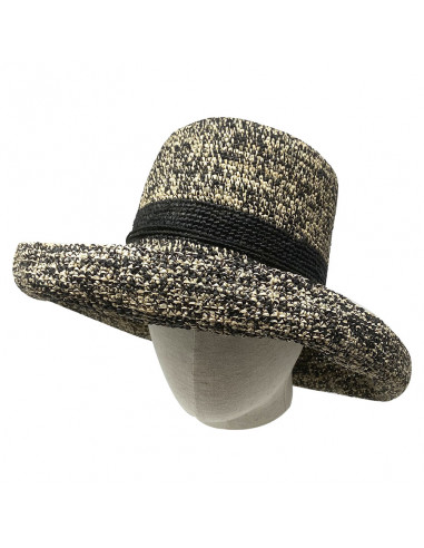 Capeline paille naturelle Raphia crochet chiné E105 rabaranny portée 2