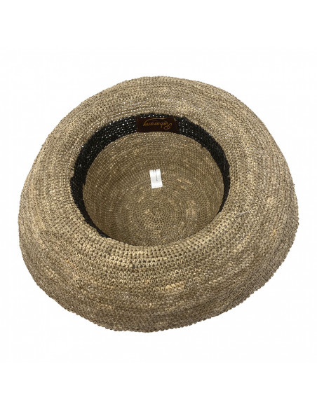 Capeline paille naturelle Raphia crochet thé E105 rabaranny intérieur.