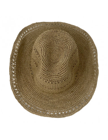 I012 chapeau raphia crochet cowboy beige haut