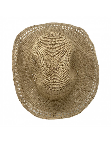 I012 chapeau raphia crochet cowboy naturel haut