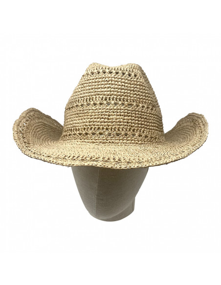 I012 chapeau raphia crochet cowboy naturel face