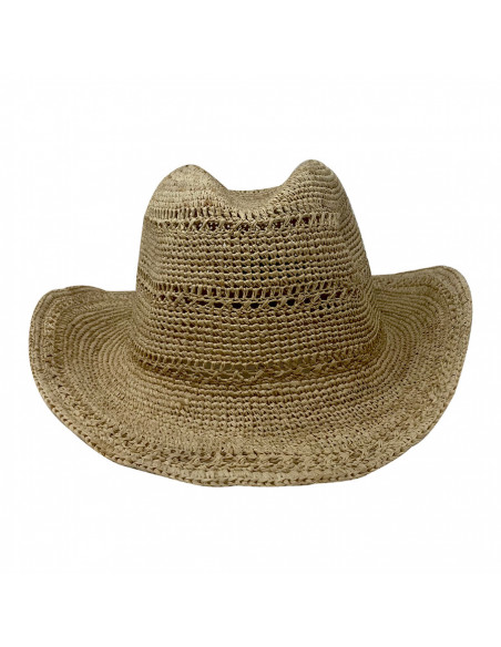 I012 chapeau raphia crochet cowboy beige face