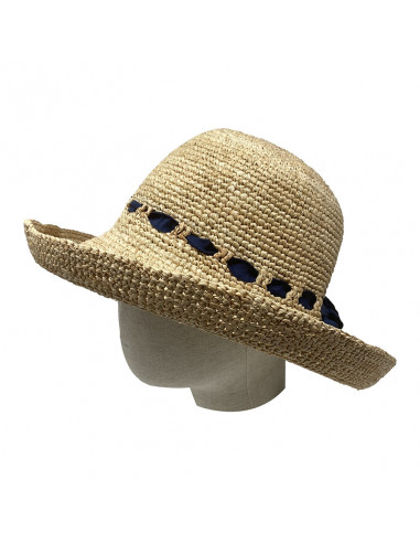 Capeline crochet Raphia - Relax - Y100 navy porté