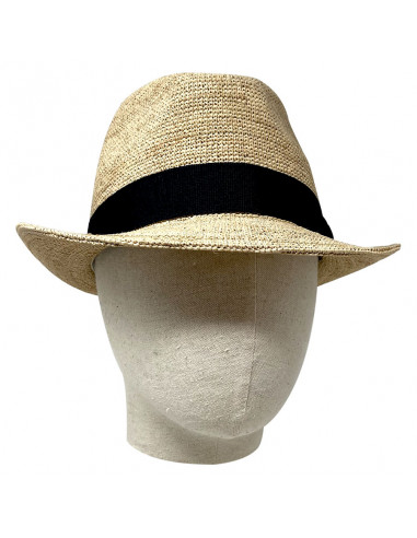 Chapeau trilby raphia crochet extra fino- Fléchet - F433 profile face.