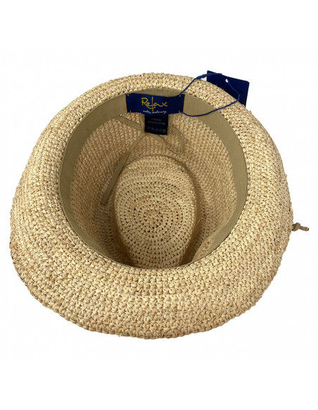 Chapeau Trilby Raphia Crochet Relax - Y400 intérieur. Chapeau Trilby Raphia Crochet Relax - Y400 intérieur.