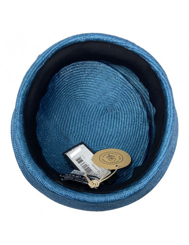Chapeau Cérémonie Bibi Pillbox Sisal - Seeberger bleu intérieur