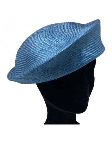 Chapeau Cérémonie Bibi Pillbox Sisal - Seeberger bleu profile porté