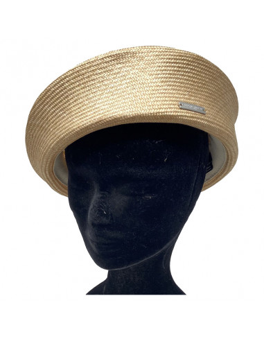 Chapeau Cérémonie Bibi Pillbox Sisal - Seeberger beige porté