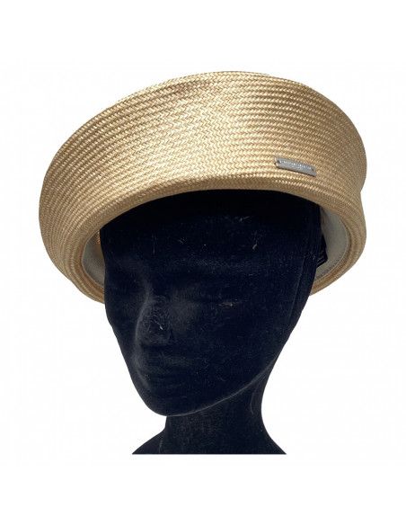 Chapeau Cérémonie Bibi Pillbox Sisal - Seeberger beige porté