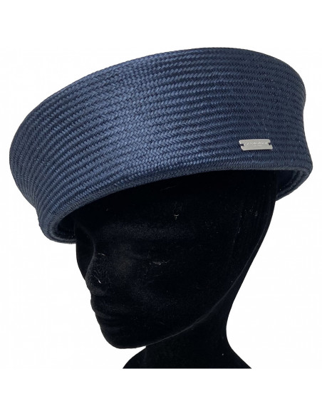 Chapeau Cérémonie Bibi Pillbox Sisal - Seeberger navy porté