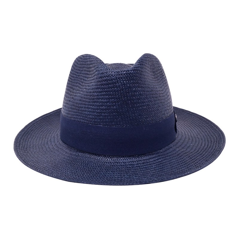 Chapeau véritable panama bleu marine Melvin Victor face