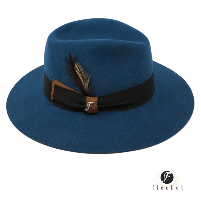 Chapeau Hiver femme feutre bleu par Fléchet avec plume